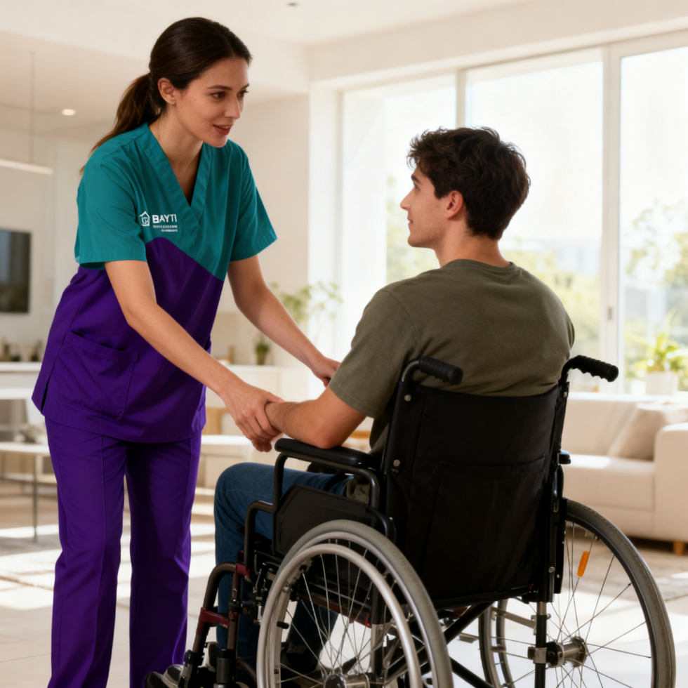 Bayti caregiver supporting a person of determination